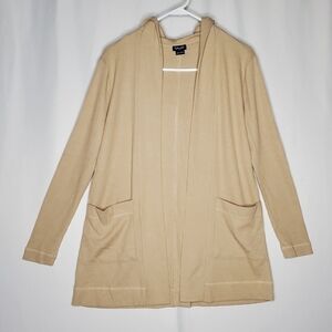 Splendid Waffle Thermal Cardigan Sweater Womens‎ Small Beige Tan Hooded Pocket
